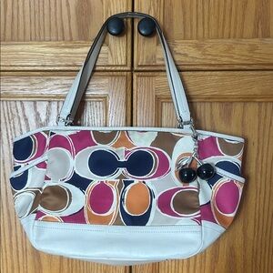 White Trim Multi-Color Patterned Women's Tote Bag